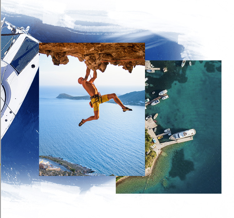 Photomontage aus 3 Bildern - Klettern und Bootstouren